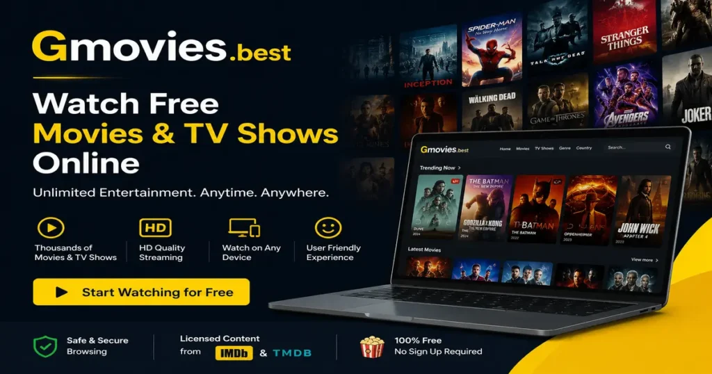 Gmovies.best featured image promoting free online movie and TV show streaming with HD entertainment, cross-device support, and a modern streaming platform interface.